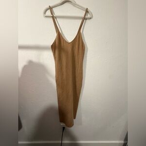 W Cashmere Tan Beige Ribbed 100% cashmere dress